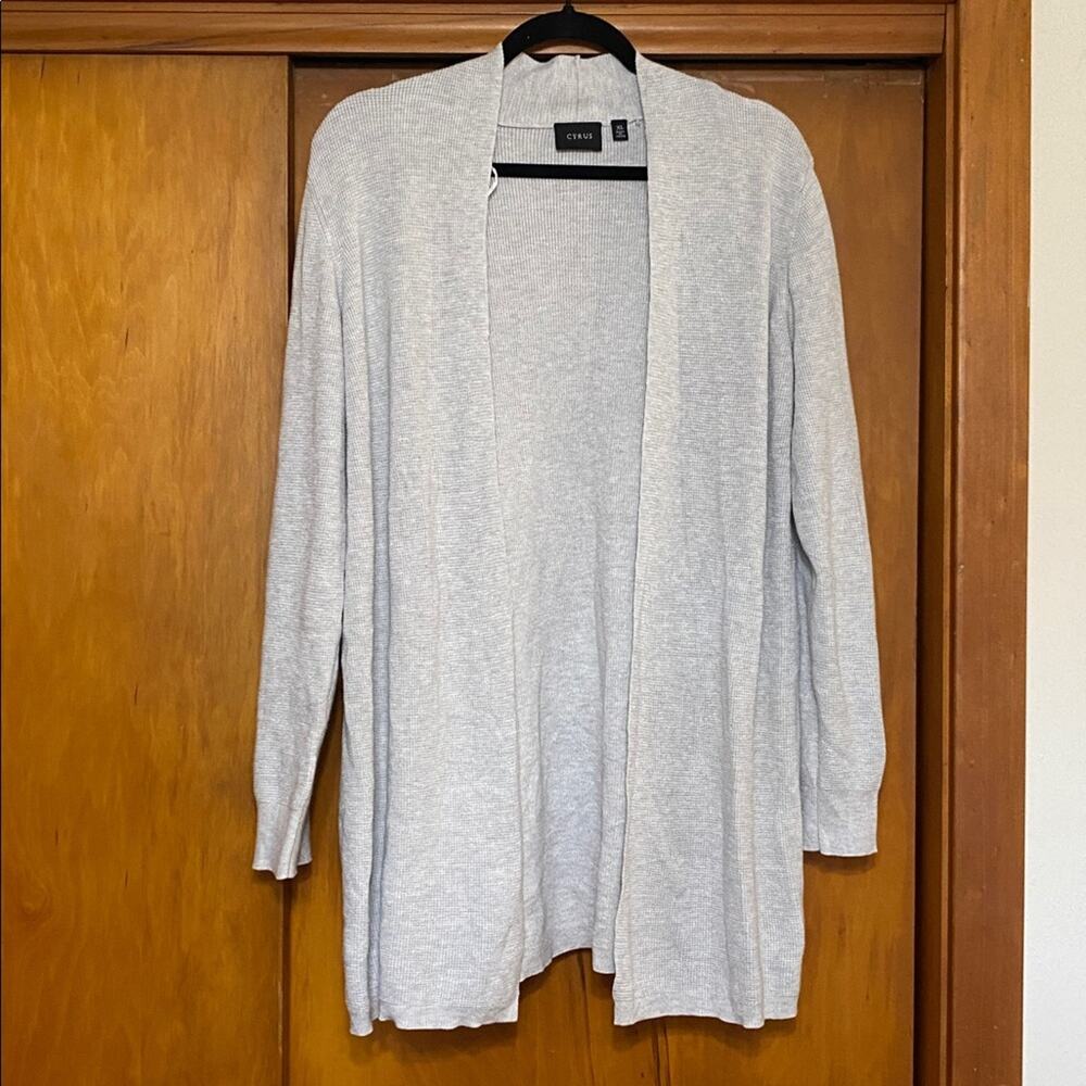 Cyrus Soft Gray Waffle Knit Open Long Cardigan 30" Rayon Nylon Neutral Layers